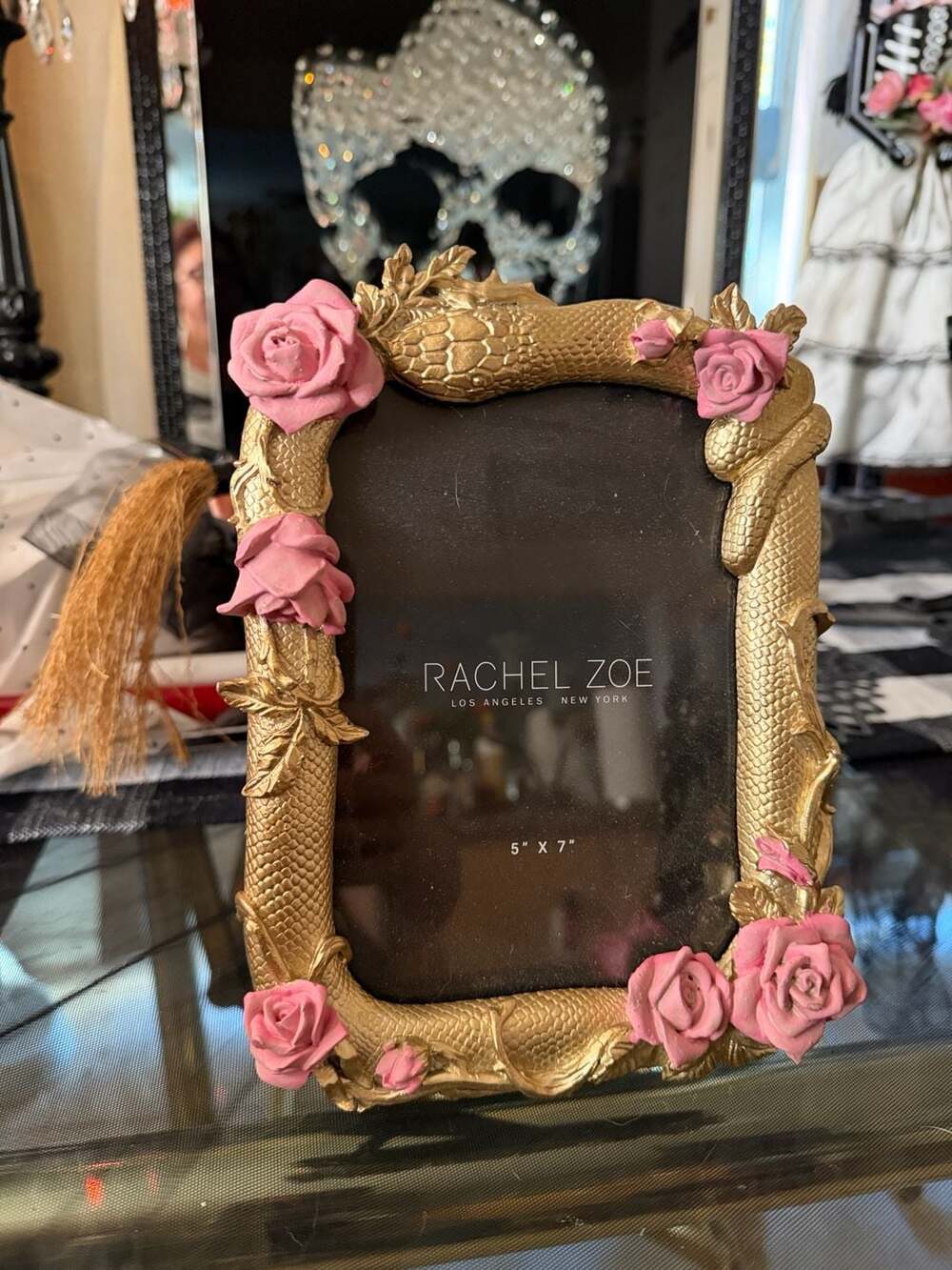 Rachel Zoe Picture Frame Size 5" X 7" Gold Snake Pink Roses